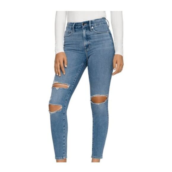 Good American Good Legs High Waist Distressed Crop Skinny Jeans Size 4 / 27 - Picture 2 of 13
